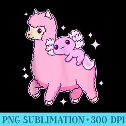 kawaii axolotl on an alpaca llama pink axolotl - png design downloads