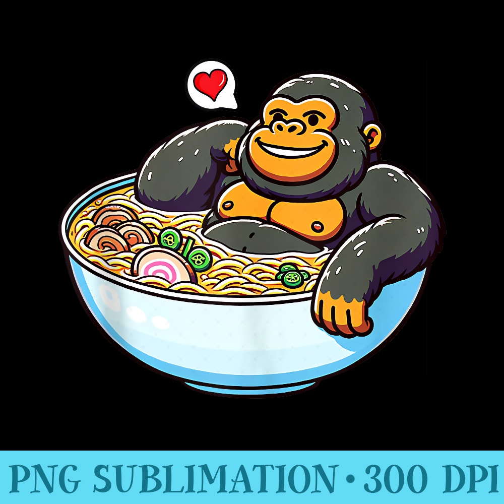 Gorilla Ramen Japanese Noodles Kawaii Bowl Girls - Sublimation printables PNG download - Instant Access To Downloadable Files