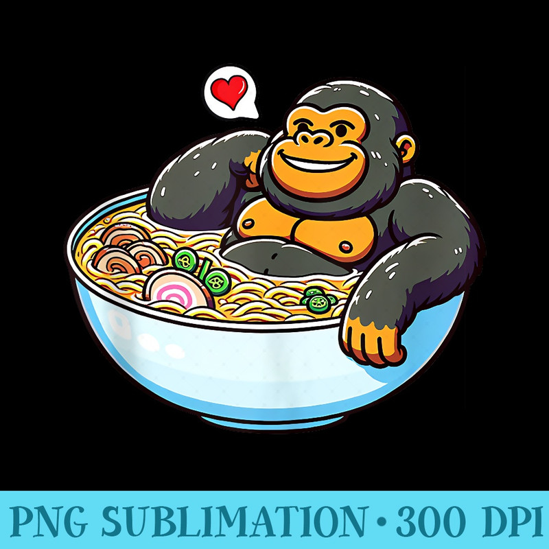 Gorilla Ramen Japanese Noodles Kawaii Bowl Girls - Sublimation printables PNG download - Instant Access To Downloadable Files