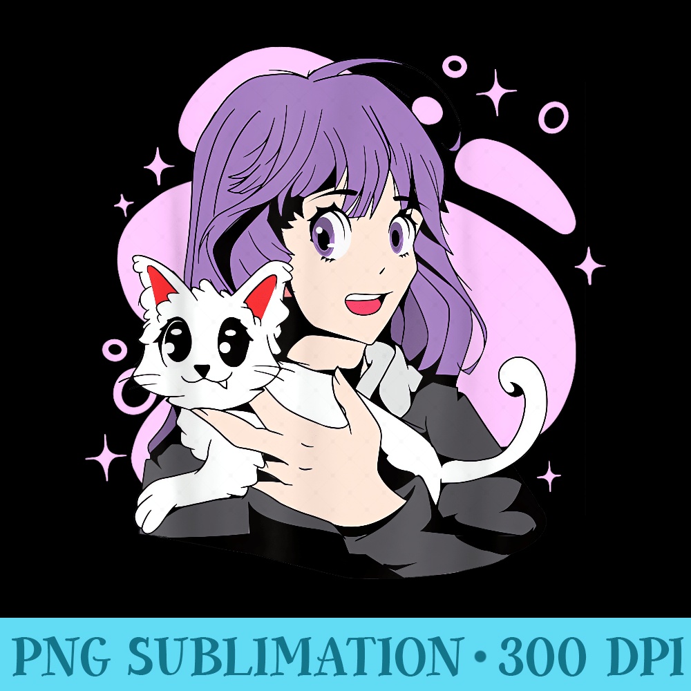 Cute Anime and Cats Lover Manga kawaii Graphic Otaku - Shirt Print PNG - Create with Confidence