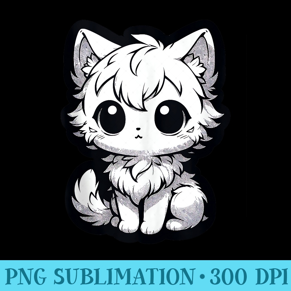 Cute Kawaii Cat Black And White Anime - Transparent Shirt Clip Art - Perfect for Sublimation Mastery