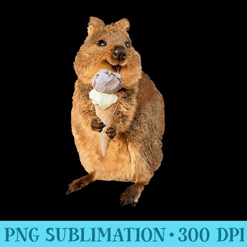 kawaii quokka eating ice cream cone - Shirt Print PNG - Perfect for Creative Projects