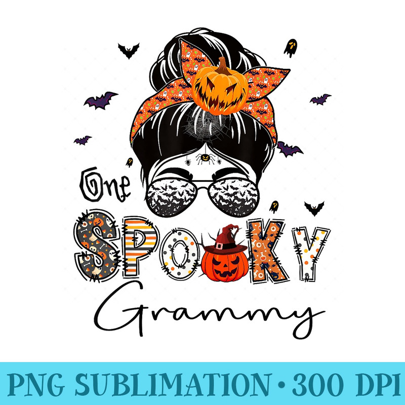 One Spooky Grammy Messy Bun Grandma Pumpkin Halloween - PNG Design Download - Spice Up Your Sublimation Projects