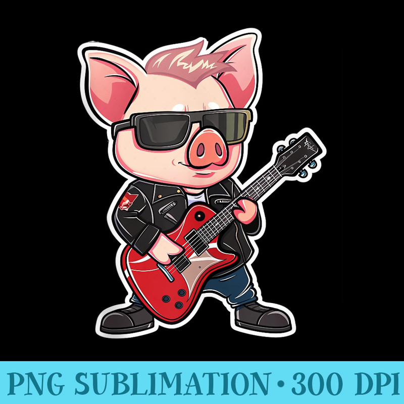 Rock Pig Playing Guitar Sticker Farm Animals Design - Digital PNG Artwork - Unleash Your Inner Rebellion
