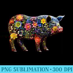 vibrant floral pig floral farm animal flowers silhouette - png download clipart
