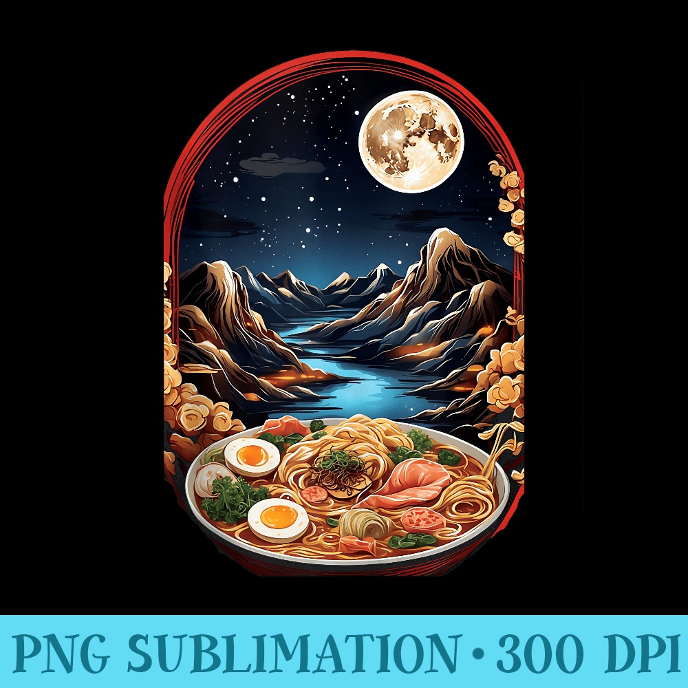 Japanese Moon Ramen Night Graphic Retro Anime bowl of ramen - Shirt Print PNG - Create with Confidence