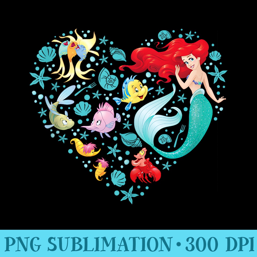 Disney Princess Ariel Flounder and Sebastian Collage Heart - PNG Download Template - Quick And Seamless Download Process