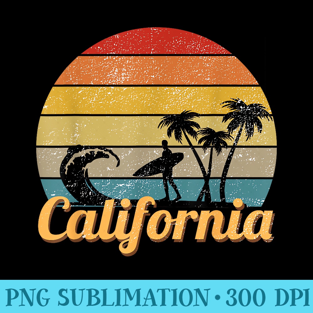 California Surf Retro Vintage Surfing Surfer Distressed - Transparent Shirt Clip Art - Limited Edition And Exclusive Designs