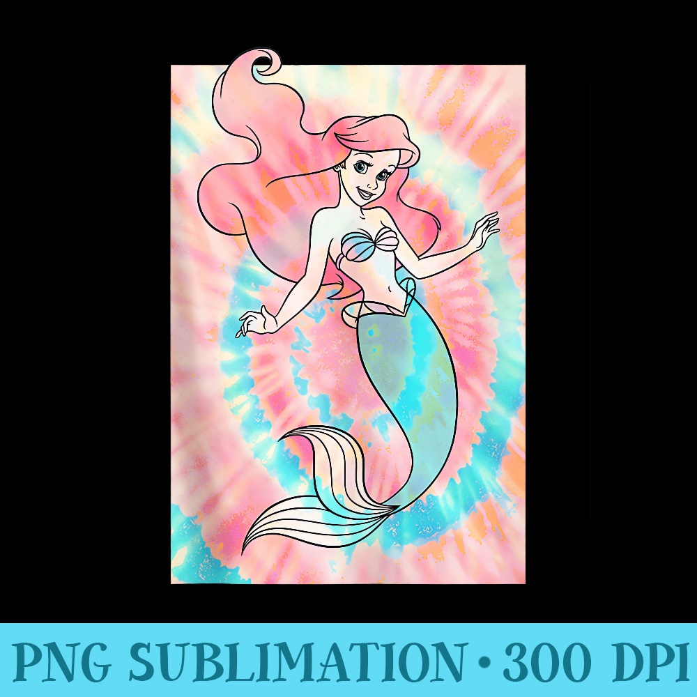 Disney Princess The Little Mermaid Tie Dye Ariel - PNG Download Illustration - Perfect for Sublimation Art
