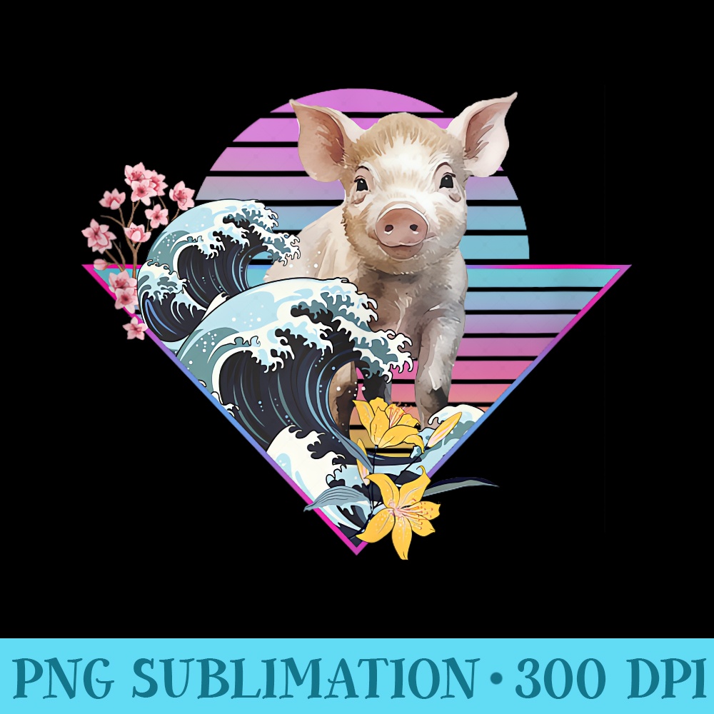 Pig Japanese Great Wave Kanagawa Japan Vintage Art - Mug Sublimation PNG - Versatile And Customizable Designs