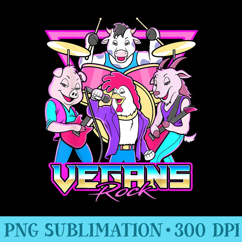 Funny Vegan Plant Based Vegans Rock Cute Animal Retro 80s - Shirt Drawing PNG - Perfect for Creative Projects