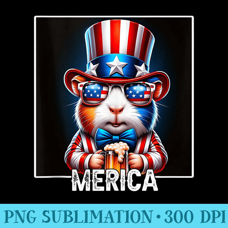 Guinea Pig Drink Beer Funny 4th of July Patriotic - Digital PNG Artwork - Instant Access To Downloadable Files