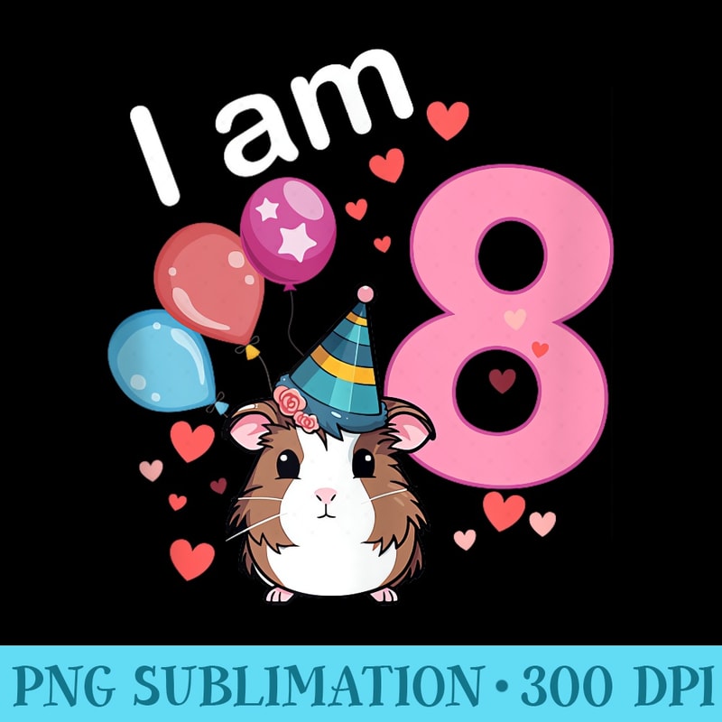 8th Birthday Guinea Pig Pet Owner Party 8 Years Old - Stylish Shirt PNG - High Resolution And Print-Ready Designs