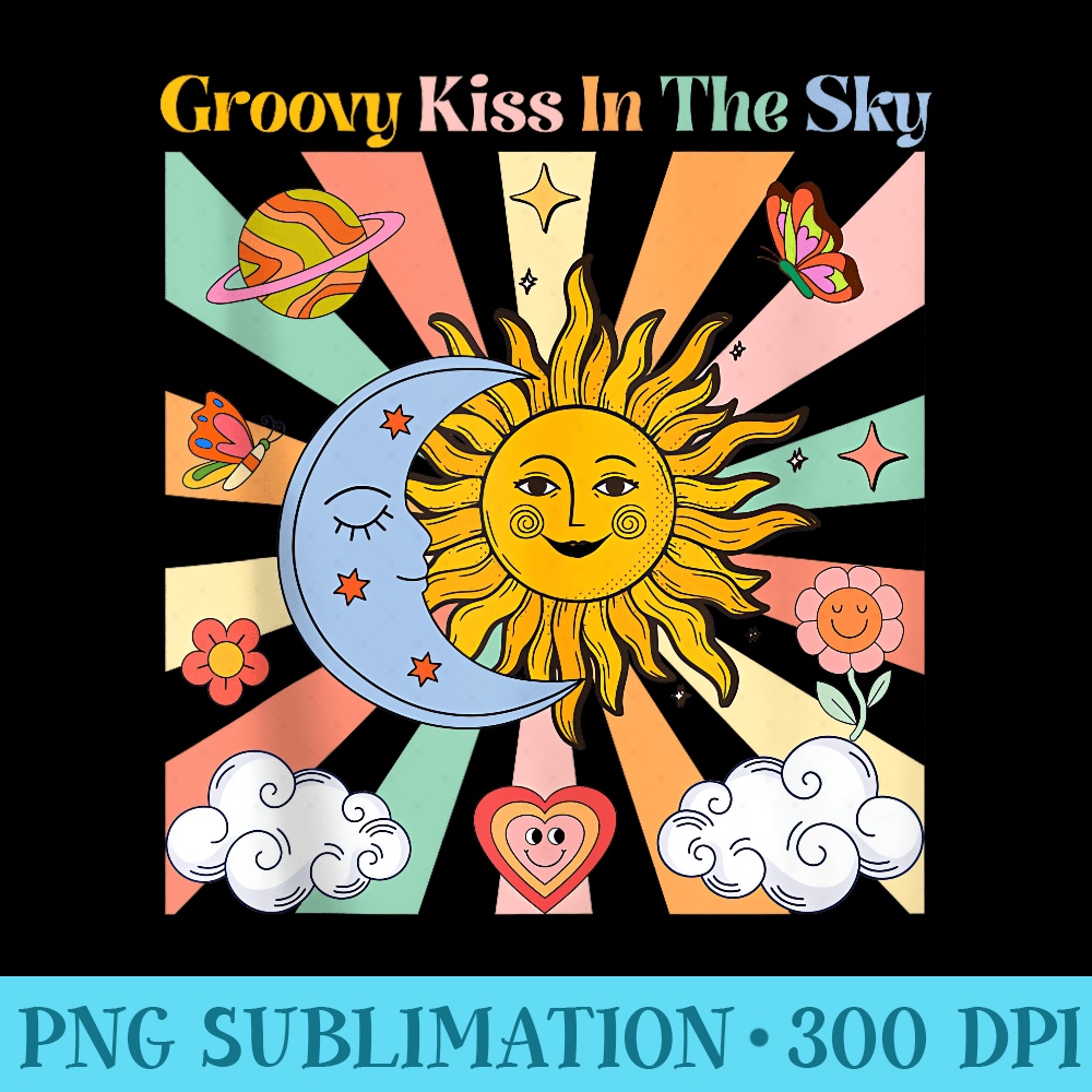 Groovy Kiss In The Sky, Vintage Sun and Moon Eclipse - Transparent PNG File Download - Perfect for Creative Projects
