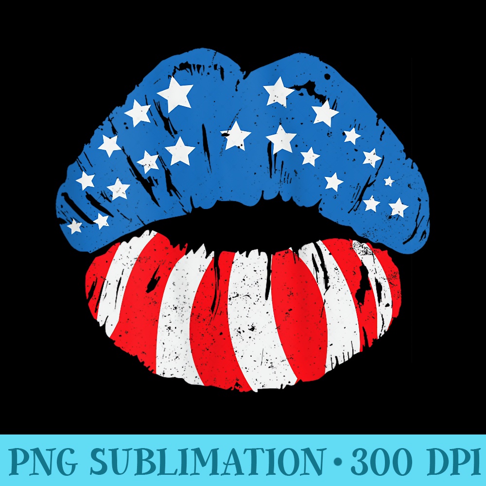 s 4th July Day Kissing Lips Kiss Cute USA Flag - Shirt Clipart Free PNG - High Resolution And Print-Ready Designs