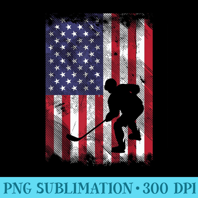 American Flag Ice Hockey Player Vintage Patriotic Men - Sublimation backgrounds PNG - Perfect for Personalization