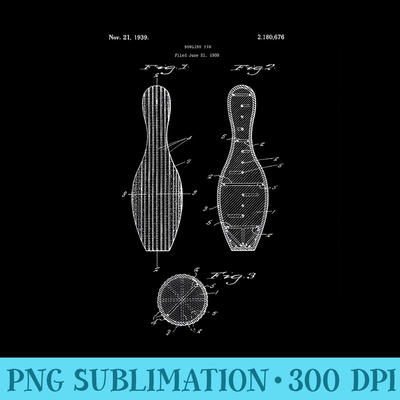 Bowling Pin Blueprint Design Bowl Alley Ball 300 - Unique Sublimation PNG Download - Stunning Sublimation Graphics