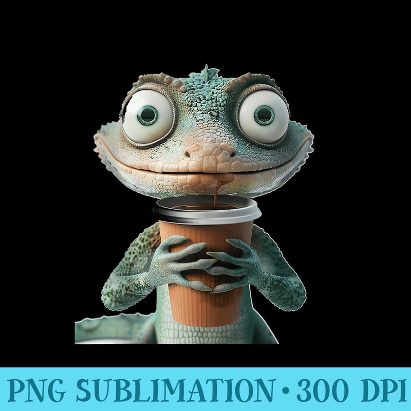 Funny Cute Lizard Drink Coffee For Lizard Lover - PNG Download Clipart - Trendsetting And Modern Collections