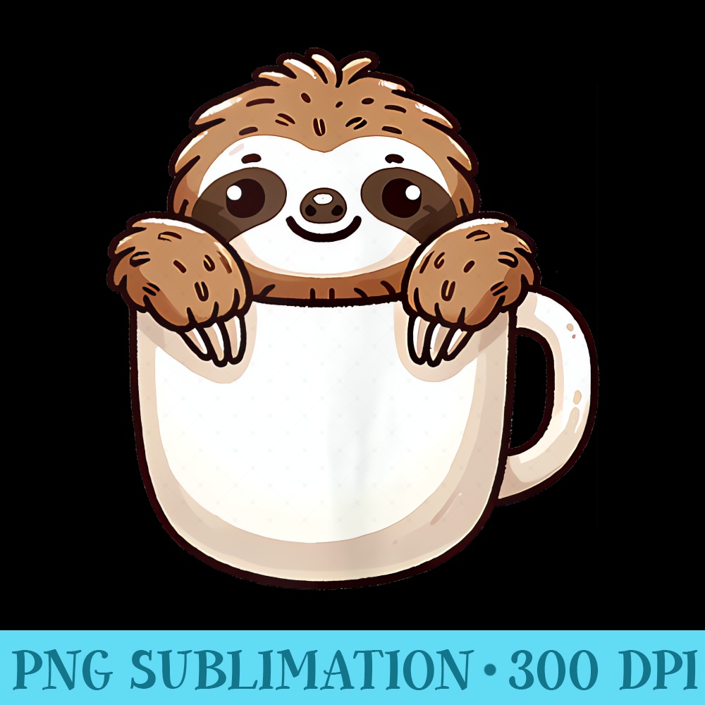 Cute Coffee Cup Sloth Animal And Coffee Lover - Shirt Template Transparent - Bring Your Designs to Life