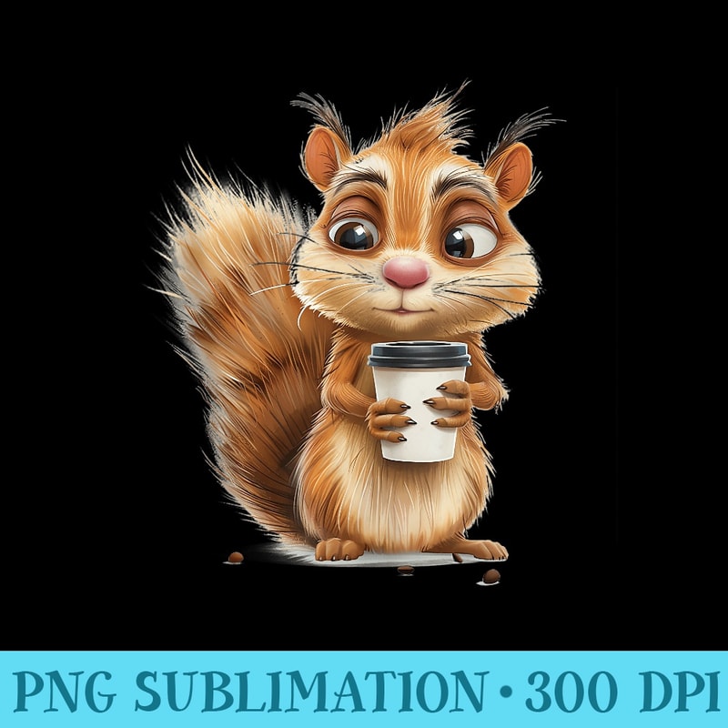 Funny Cute Chipmunk Drink Coffee For Chipmunk Lover - Transparent PNG File Download - Stunning Sublimation Graphics