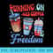 Retro Running on Iced Coffee and Freedom Funny 4th of July - High Resolution PNG Designs - Trendsetting And Modern Collections