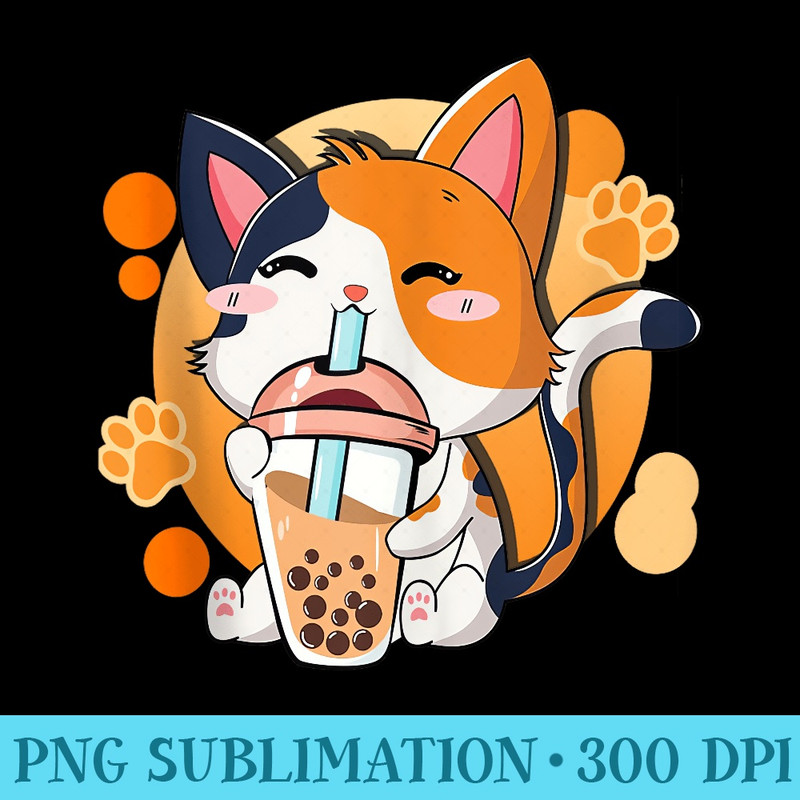 Cat Boba Tea Bubble Tea Anime Kawaii Neko for Girls nager - Digital PNG Downloads - Perfect for Sublimation Art