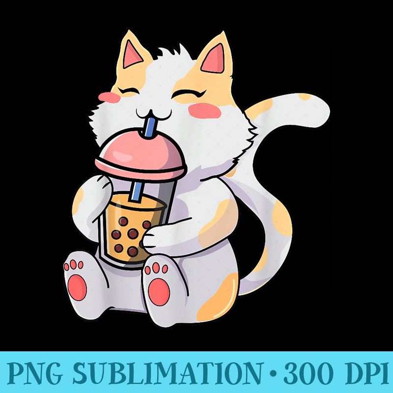Cat Boba Tea Bubble Tea Kawaii Anime Japanese Neko Girl n - PNG Download Library - Instantly Transform Your Sublimation Projects
