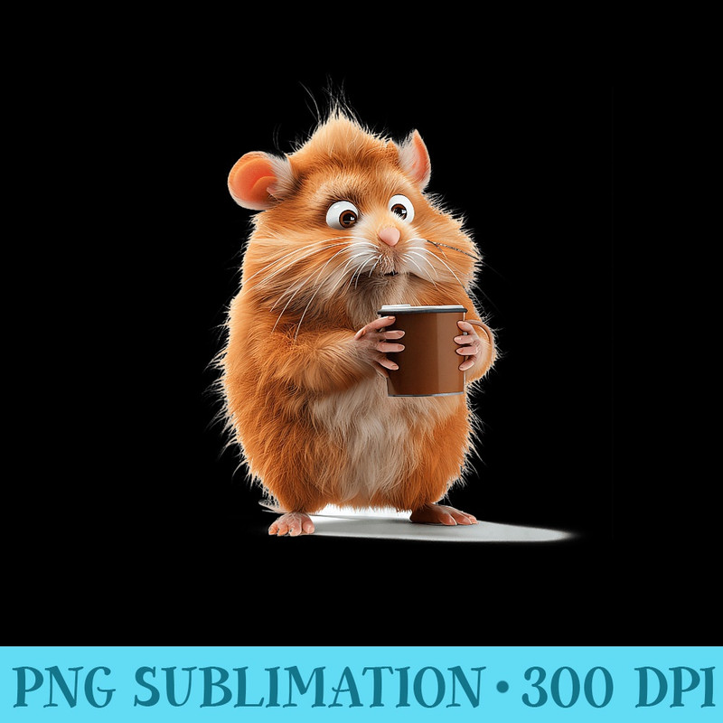 Funny Cute Hamster Holding Coffee Cup For Girls - Sublimation graphics PNG - Capture Imagination with Every Detail