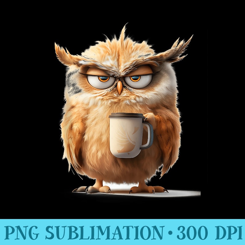 Funny Cute Owl Drink Coffee For Owl Lover - Transparent PNG download - Lifetime Access To Purchased Files