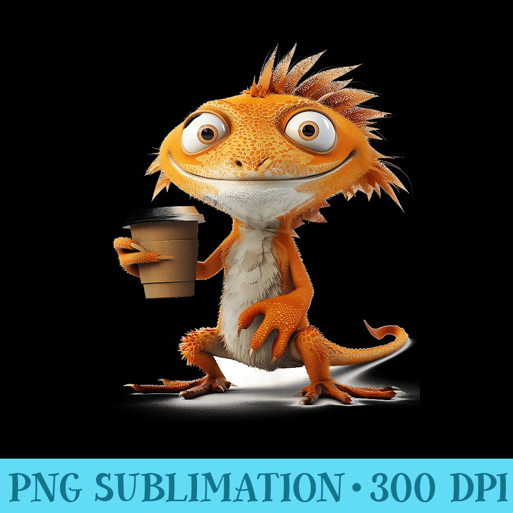 Funny Cute Lizard Holding Coffee Cup For Girls - Printable PNG Graphics - Unleash Your Inner Rebellion