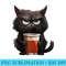 Cute Black Cat drinking coffee cup Grumpy angry black cat - PNG Download Transparent Background - Spice Up Your Sublimation Projects