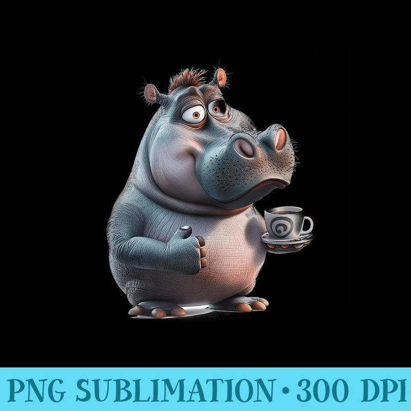 Funny Cute Hippo Drink Coffee For Hippo Lover - Transparent PNG Download - Easy-To-Print And User-Friendly Designs