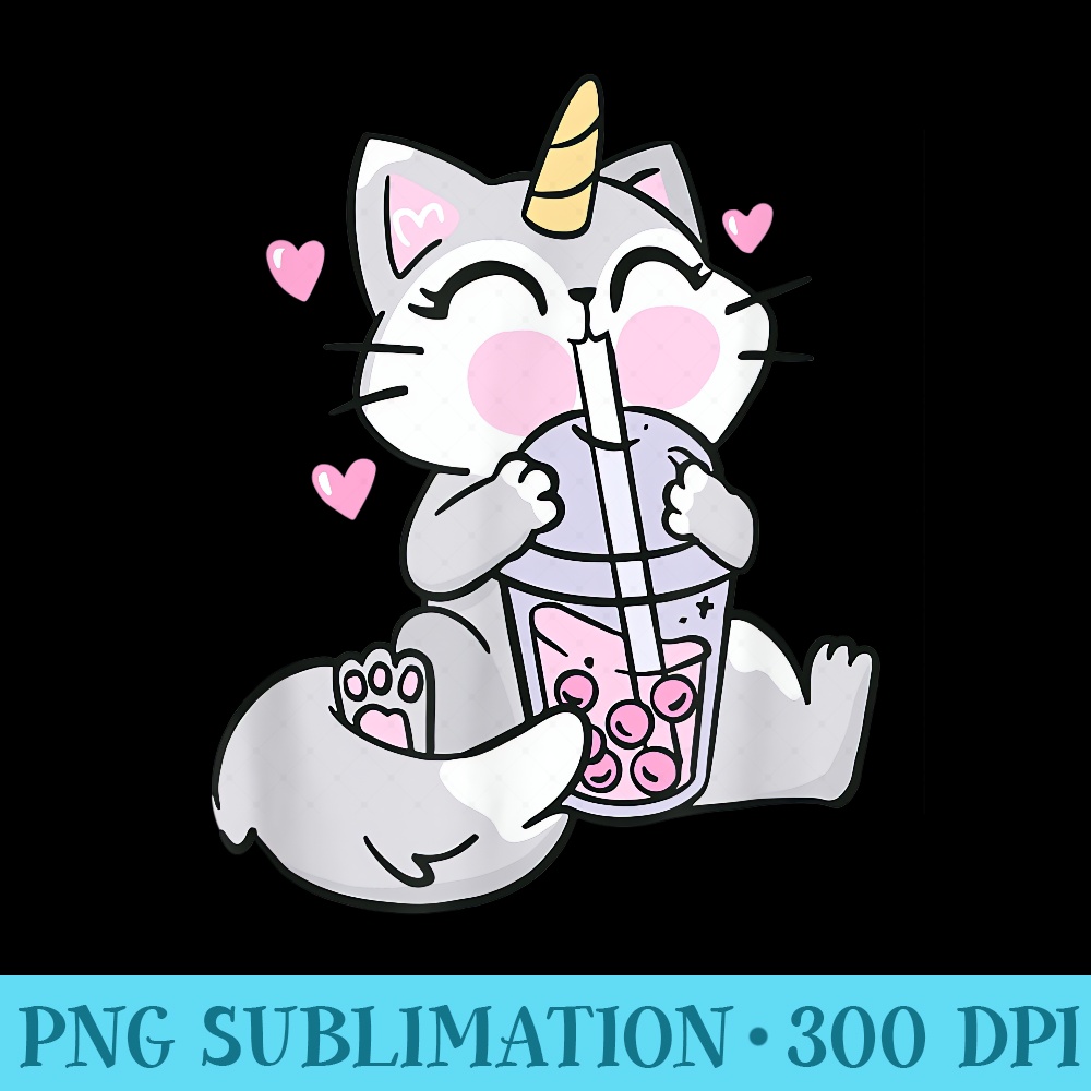 Cute Cat Boba Tea Bubble Tea Anime Kawaii unicat - Ready To Print PNG Designs - Perfect for Sublimation Mastery