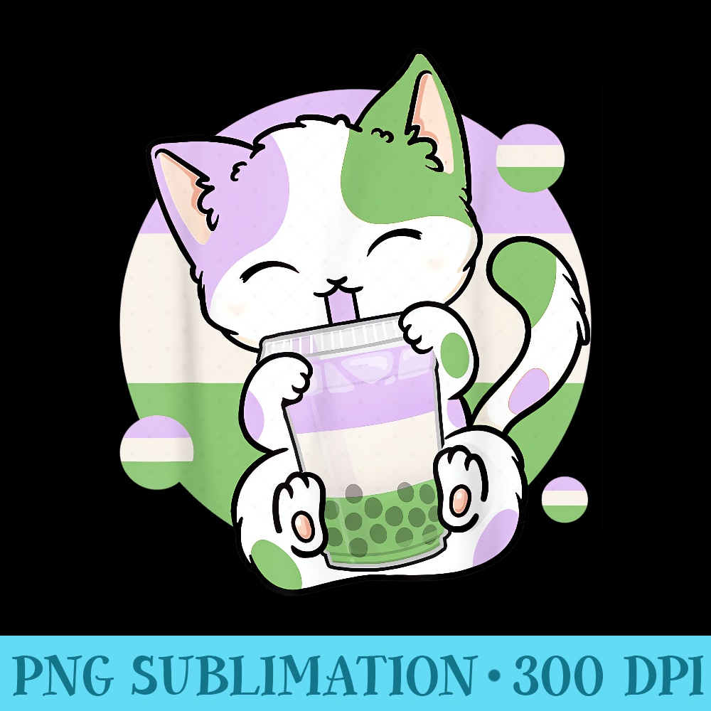 Cat Boba Tea Bubble Tea Anime Kawaii Neko Genderqueer Kitten - Fashionable Shirt Design - High Resolution And Print-Ready Designs