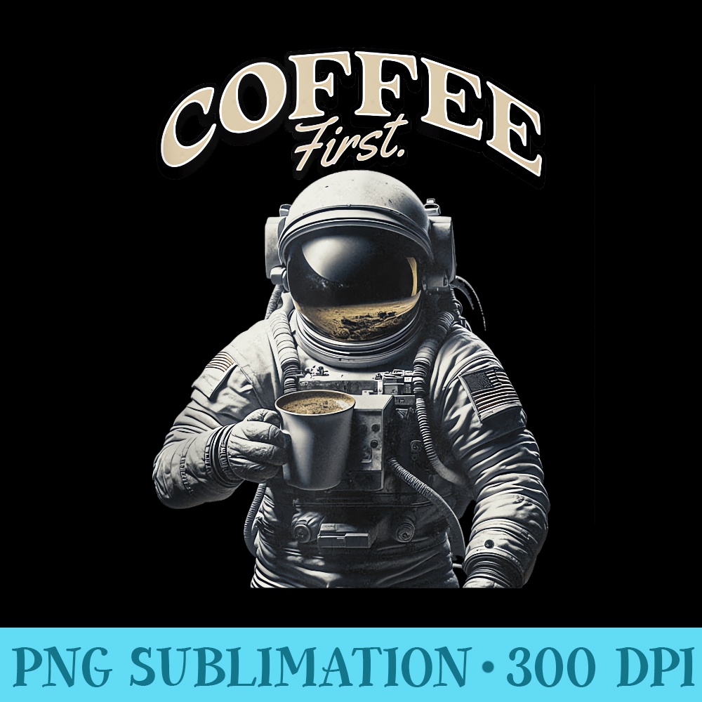 Coffee First, Funny with Astronaut - Sublimation graphics PNG - Fashionable and Fearless