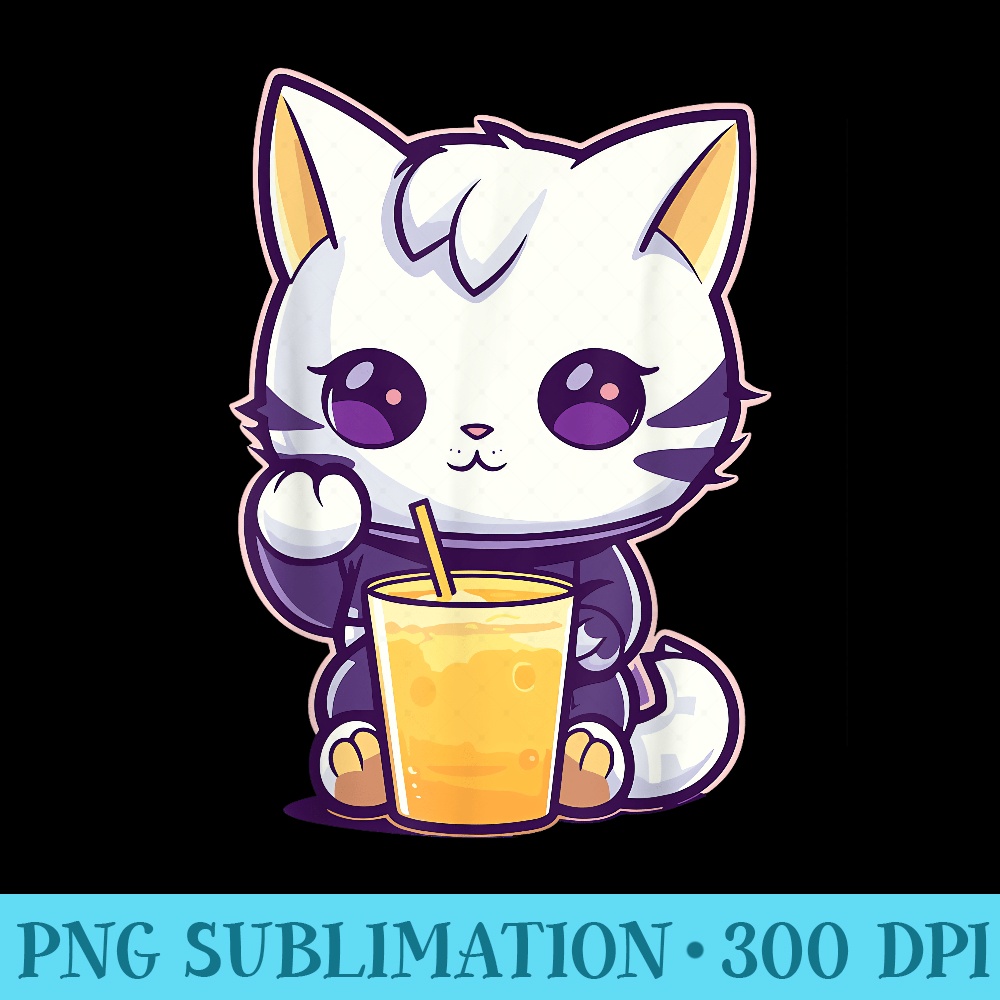 Cat Boba Tea Bubble Tea Anime Kawaii Neko Nonbinary Kitten - PNG Download Resource - Unlock Vibrant Sublimation Designs