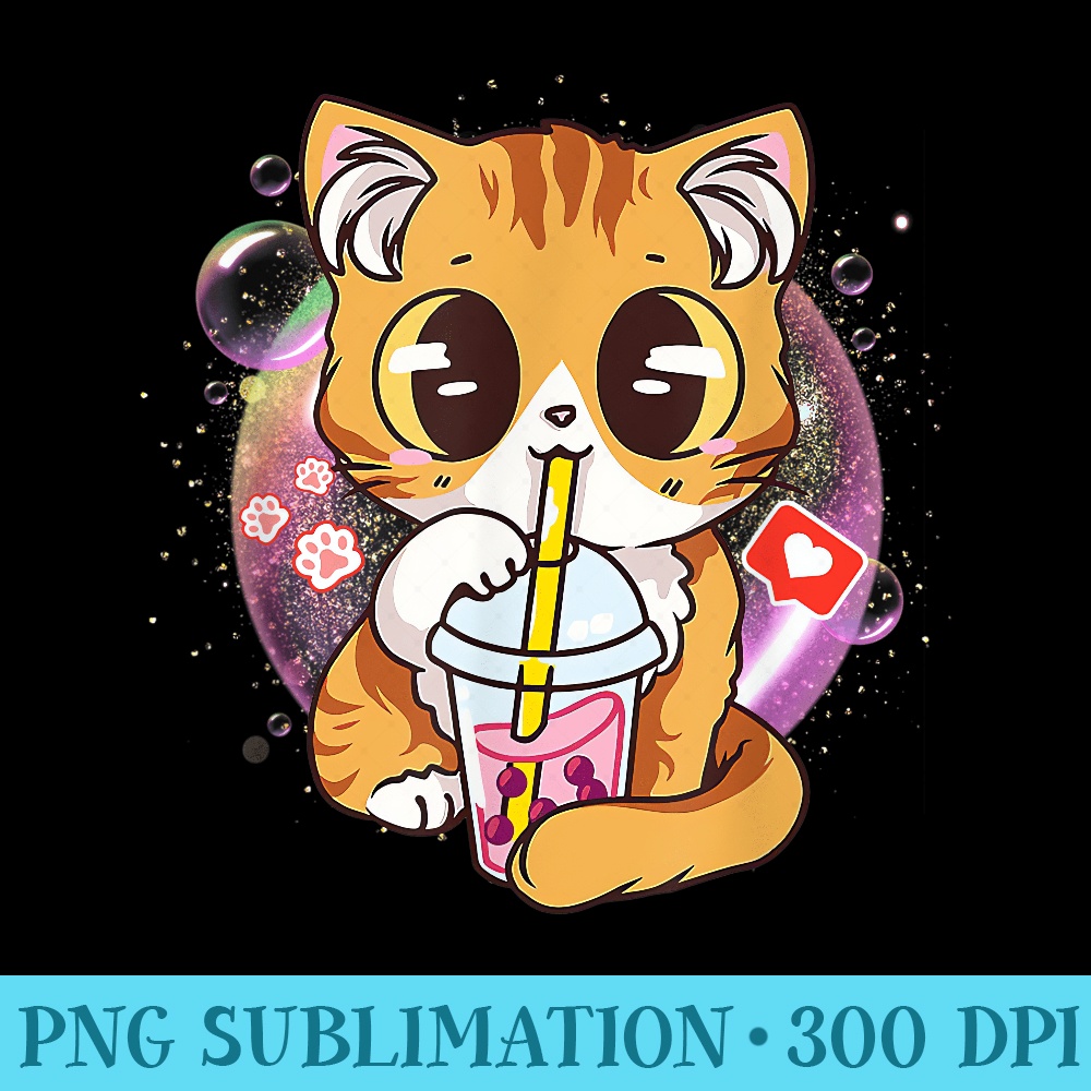 Anime Japanese Neko Girl n Kawaii Cat Boba Tea Bubble Tea - High Resolution PNG Download - Instant Access To Downloadable Files
