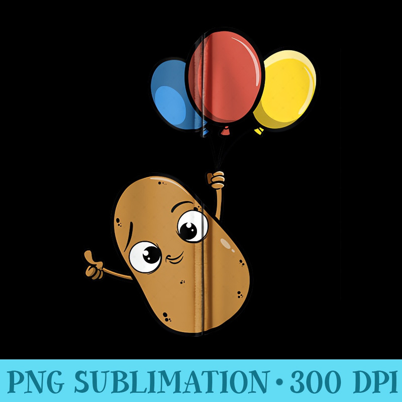 Flying Potato Holding Balloon Cute Potato - Sublimation printables PNG download - Perfect for Sublimation Art
