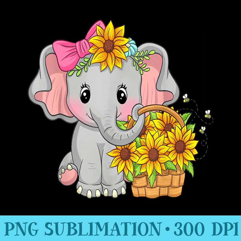 Elephant Sunflower Cute Elephant Lover Hippie Sunshine - PNG File Download - Perfect for Sublimation Mastery