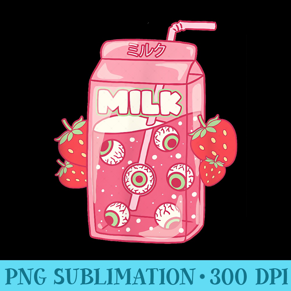 Weirdcore Aesthetic Kawaii Strawberry Milk Carton Eyeballs - PNG design downloads - Perfect for Sublimation Art