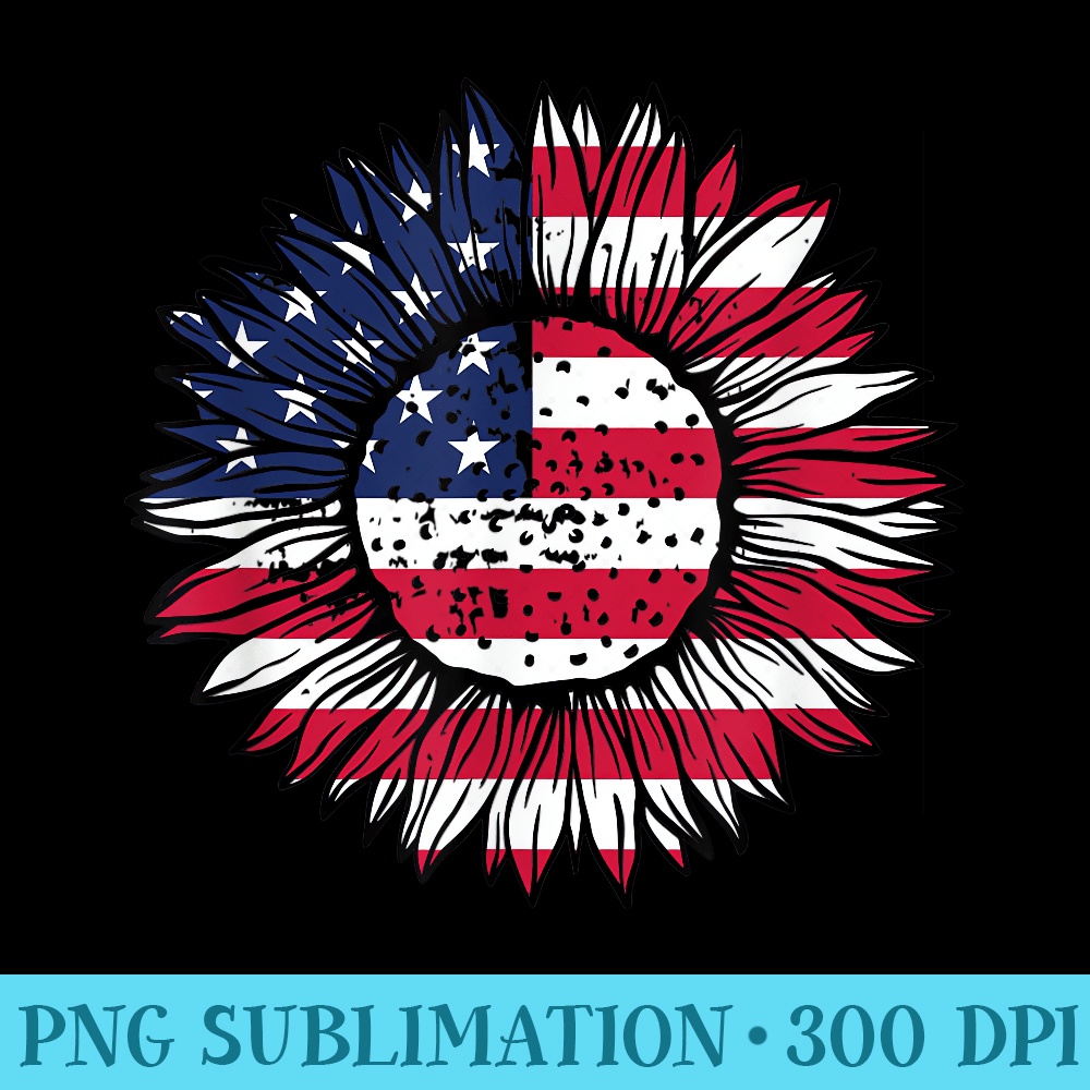 American Flag Sunflower Graphic 4th of July Plus Size - High Quality PNG Files - Stunning Sublimation Graphics