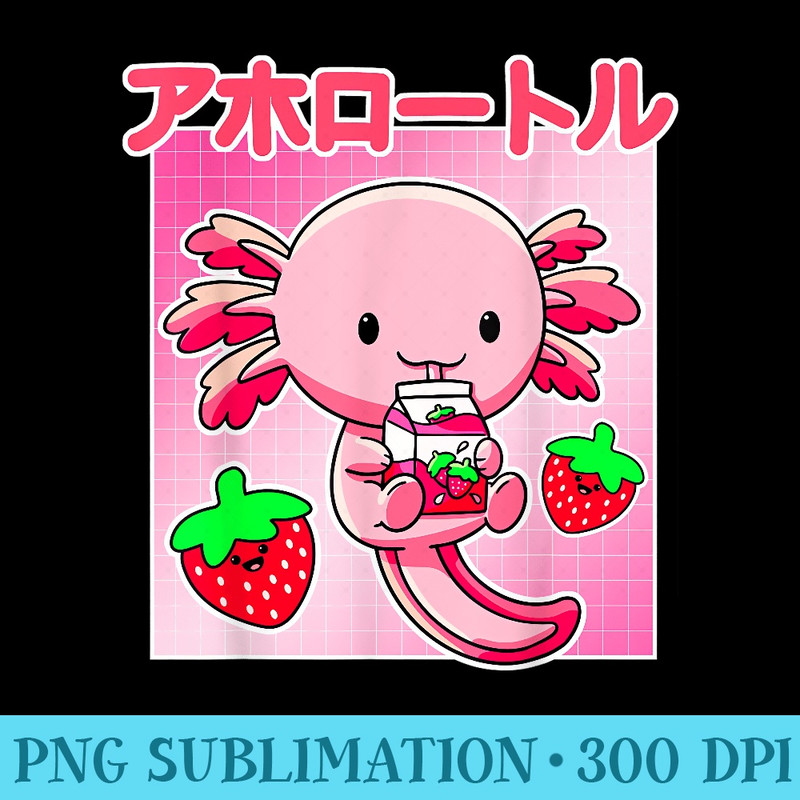 Axolotl Strawberry Milk Carton Pink Kawaii Japanese Anime - Mug Sublimation PNG - Add a Festive Touch to Every Day