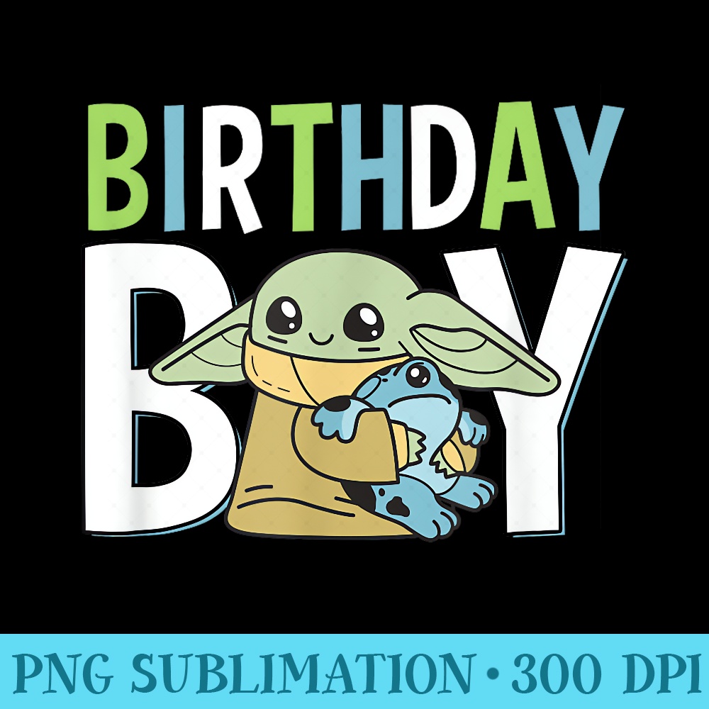 Star Wars The Mandalorian Grogu Birthday Hug Blue Green - PNG Graphics Download - Transform Your Sublimation Creations