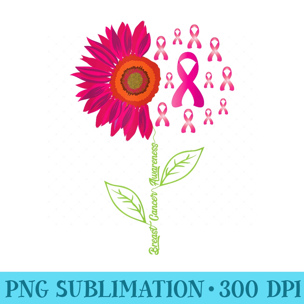 Breast Cancer Awareness Pink Sunflower Ribbon Cute - Download High Resolution PNG - Easy-To-Print And User-Friendly Designs