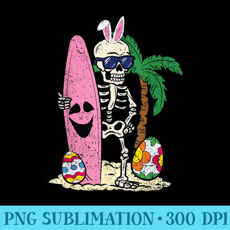 Skeleton Bunny Ears Surfer Easter Egg Hunting Surfing - PNG Download Graphic - Unleash Your Creativity