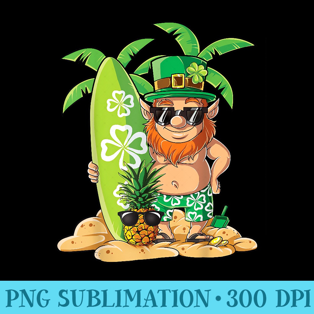 Leprechaun Surfing St Patricks Day Hawaii - Exclusive PNG designs - Spice Up Your Sublimation Projects