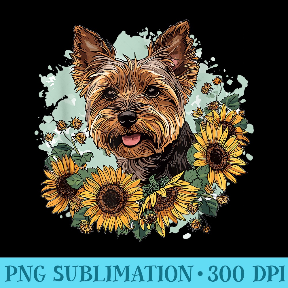 Yorkshire Terrier Yorkie Sunflower Dog Cute Graphic - Download PNG Files - Bring Your Designs to Life