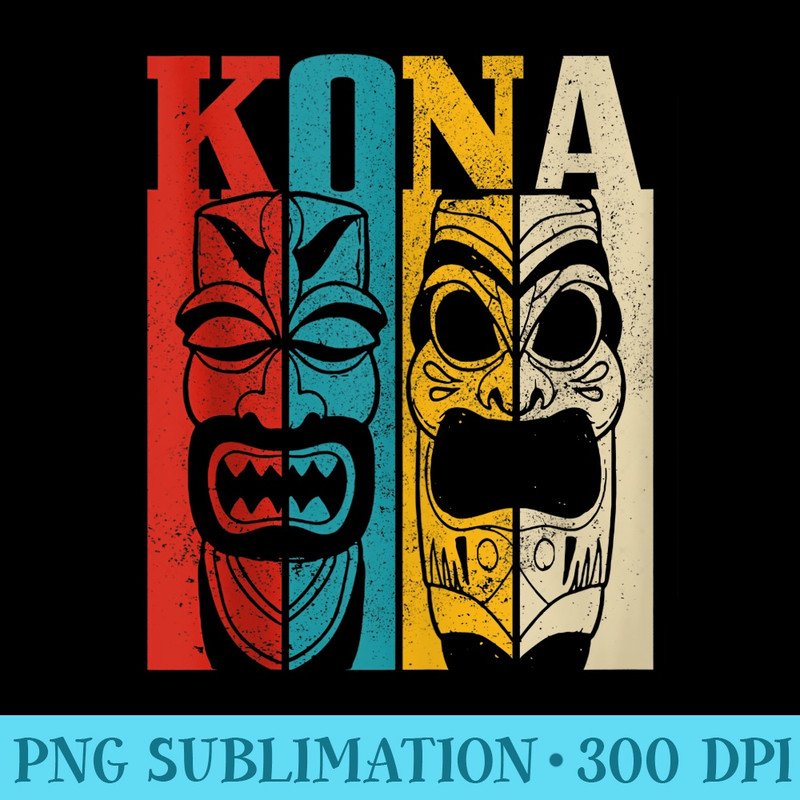 Kona Hawaii Vintage Tiki Totem Surf Surfer Aloha - Ready To Print PNG Designs - Spice Up Your Sublimation Projects