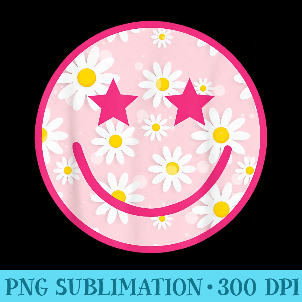 Funny Pink Happy Face Daisy Flower Smile Face Trendy - Digital PNG Artwork - Limited Edition And Exclusive Designs