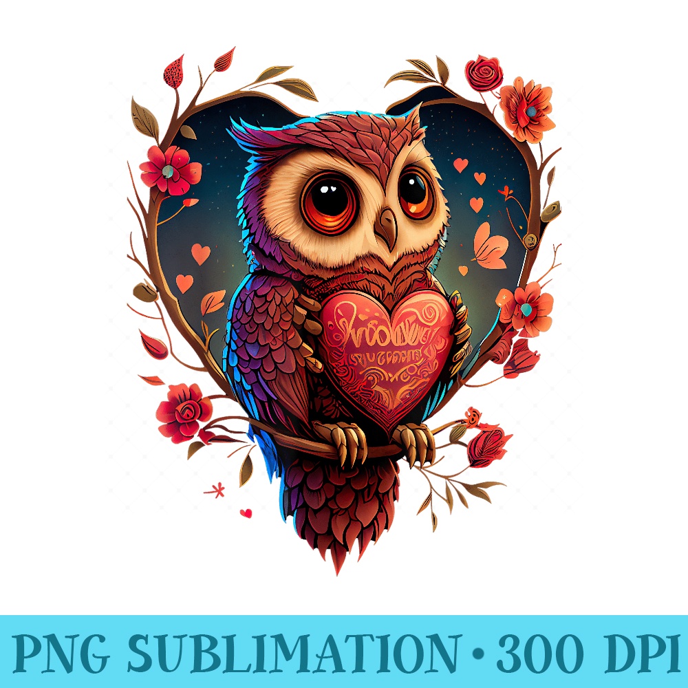 Cute Owl Lover Valentines Day Cute Owl Art Animal Graphic - Printable PNG Images - Perfect for Sublimation Mastery